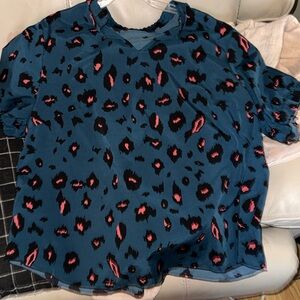 SHEIN Leopard Print Blouse in Blue and Pink